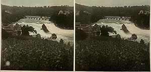 Suisse, Neuhausen am Rheinfall, Chutes du Rhin, Vintage print, circa 1880, Stéréo