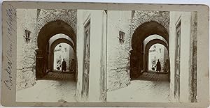 Algérie, Biskra, Vue d'un passage, Vintage print, circa 1900, Stéréo
