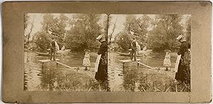 France, Famille à la Pêche, vintage stereo print, ca.1900