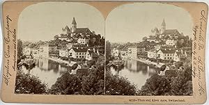 B.L. Singley, Switzerland, Thun, River Aare, stereo, 1900