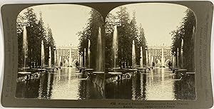 Russie, Peterhof, Vue de l'Avenue des Fontaines et le Palais Impérial, Vintage print, ca.1890, St...