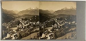 Allemagne, Berchtesgaden, Vue panoramique, Vintage print, circa 1890, Stéréo