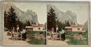 Autriche, Tyrol du Sud, Ampezzo Strasse, Vintage print, circa 1900, Stéréo