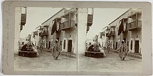 Algérie, Biskra, Vue d'une rue, Vintage print, circa 1900, Stéréo