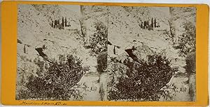 France, Moustiers-Sainte-Marie, Vue de la Chapelle Notre Dame, Vintage print, circa 1900, Stéréo