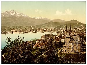 Schweiz, Luzern mit Pilatus von Neuschweizerhaus aus