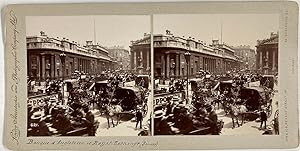 England, London, Bank of England and Royal Exchange, vintage stereo print, ca.1900