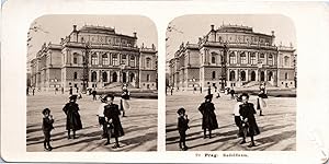 République tchèque, Prague, le Rudolfinum, Vintage print, ca.1900, Stéréo
