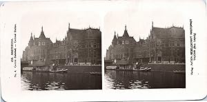 Pays Bas, Amsterdam, la Gare Centrale, Vintage print, ca.1900, Stéréo