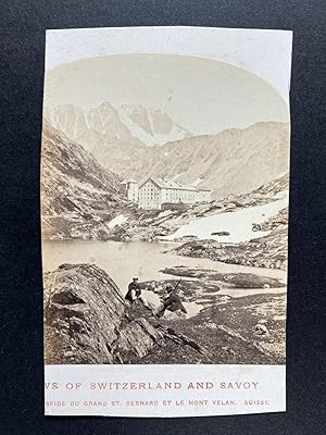 Bild des Verkufers fr Suisse, Alpes, Hospice du Grand Saint-Bernard et Mont Velan, vintage CDV albumen print zum Verkauf von photovintagefrance