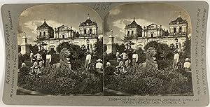 Nicaragua, Leon, Jardin devant la Cathédrale, Vintage print, ca.1900, Stéréo