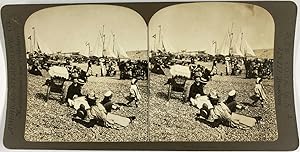 Angleterre, La plage de Brighton en été, Vintage print, ca.1900, Stéréo