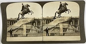 Russie, Saint-Petersbourg, Statue équestre de Pierre le Grand, Vintage print, ca.1900, Stéréo