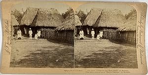 Mexique, Village Aztec, Scène de vie familiale, Vintage print, circa 1890, Stéréo