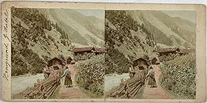 Autriche, Tyrol, chemin à Zillertal, Vintage print, circa 1890, Stéréo