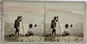 Autriche, Schmittenhöhe, Vue des sommets, Vintage print, circa 1900, Stéréo