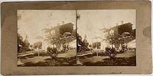 Suisse, Environs de Genève, Maison et Femme au Jardin, vintage stereo print, ca.1900