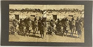 Mexique, Hommes et Enfants devant une Habitation, A Identifier, vintage stereo print, ca.1900