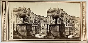 Sommer & Behles, Italie, Rome, Place di Campidoglio, Statue Equestre de Marc-Aurèle, vintage ster...