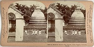 Singley, Ceylon, Colombo, Cotta Temple, The Pagodas, vintage stereo print, 1901