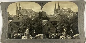 France, vue de Chartres et la Cathédrale, Vintage print, ca.1900, Stéréo