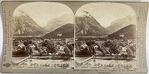 Suisse, Interlaken, Vue panoramique de Jungfrau, Vintage print, circa 1890, Stéréo