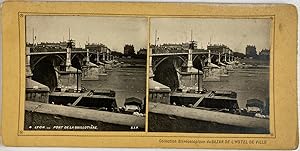 France, Lyon, Pont de la Guillotière, Vintage print, circa 1890, Stéréo