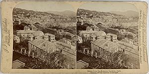 Italie, Gênes, Vue panoramique de Gênes, Vintage print, circa 1890, Stéréo