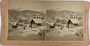 Suisse, Grindelwald, Premiers rayons de soleil hivernal, Vintage print, circa 1890, Stéréo