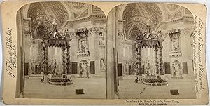 Italie, Rome, Intérieur de l'Eglise Saint-Pierre, Vintage print, Circa 1890, Stéréo