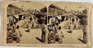 Japon, Tokyo, Rue Asakusa, Vintage print, circa 1890, Stéréo