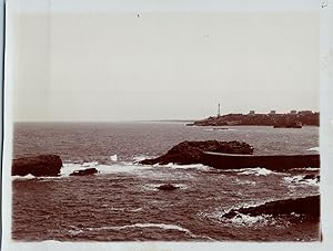 France, Côte Ouest, Vue d'une pointe ou digue, Vintage print, circa 1895