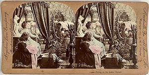Singley, Genre Scene, Fashion, Trying on the Easter Bonnet, vintage stereo print, 1901