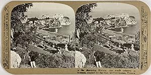 Monaco, Homme au Chapeau admirant le Rocher et la Méditerranée, vintage stereo print, ca.1900