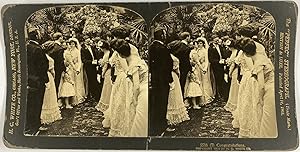 Un mariage, les félicitations, Vintage print, ca.1900, Stéréo