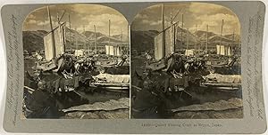 Japon, Beppu, Port de pêche, Vintage silver print, ca.1900, Stéréo