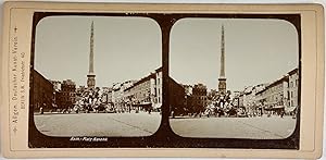 Italie, Rome, Place Navone, Vintage print, circa 1890, Stéréo