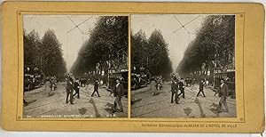 France, Marseille, Cours Belzunce, Vintage print, circa 1890, Stéréo