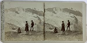 Autriche, Alpes Autrichiennes, Rencontre près d'un glacier , Vintage print, circa 1900, Stéréo