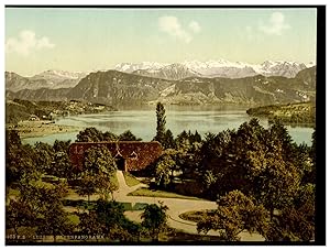 Schweiz, Luzern, Südliche Alpenkette mit Titlis von Drei Linden aus