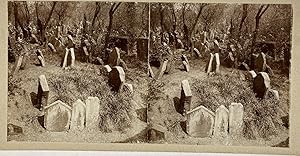 République Tchèque, Prague, Vieux Cimetière Juif, vintage stereo print, ca.1900