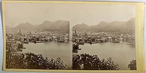 Italie, Côme, Vue de la Ville et du Lac, vintage stereo print, ca.1880