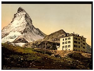 Schweiz, Valai, Alpes valaisannes, Hôtel du Lac Noir et le Mont Cervin