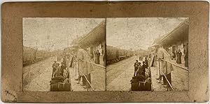 Suisse ?, Voyageurs sur le Quai d'une Gare, A Identifier, vintage stereo print, ca.1900