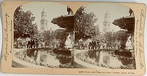 Singley, South Africa, Durban, Town Hall from the Park, vintage stereo print, 1901