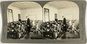 Japon, Écoliers dans leur classe, Vintage silver print, ca.1900, Stéréo
