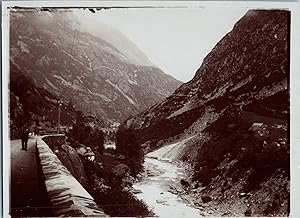 Europe, route en montagne, Vintage print, circa 1890