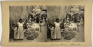 Mexique, Oaxaca, Enfants au Marché, vintage stereo print, 1906