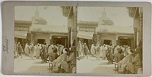 Tunisie, Tunis, Vue d'une entrée de mosquée, Vintage print, circa 1900, Stéréo