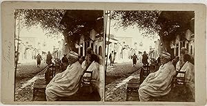Tunisie, Tunis, Scène de rue, Vintage print, circa 1900, Stéréo